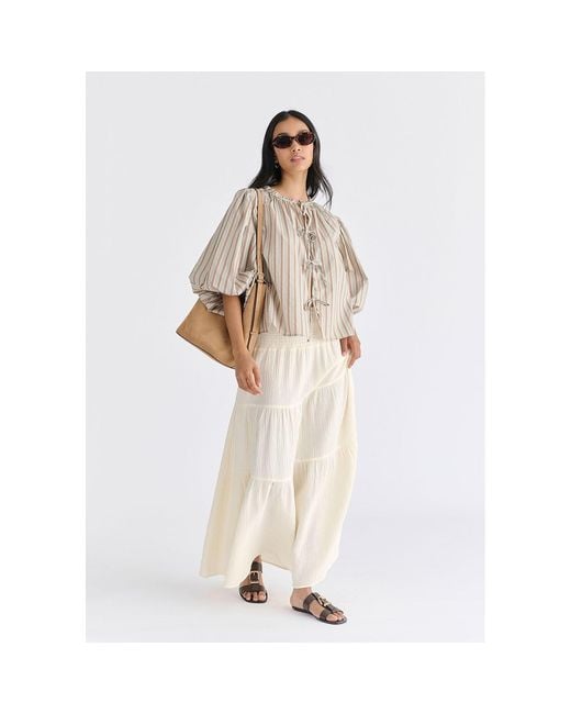 Paisie Green Tie Front Puff Sleeves Blouse