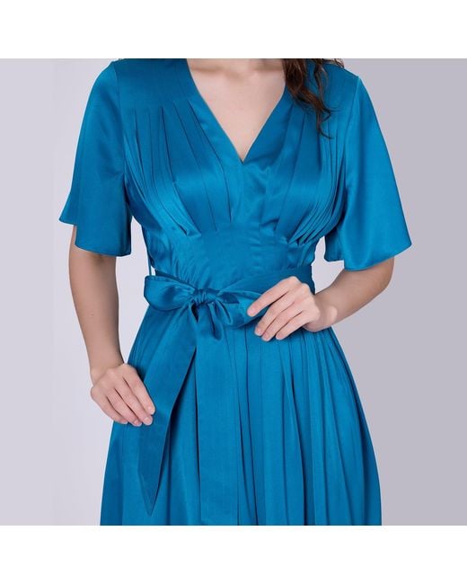 Smart and Joy Blue Multi Pleats Satin Gown