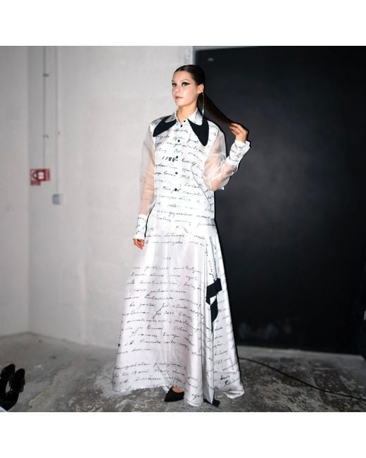 Laura Daili White Heritage Script Silk Shirt