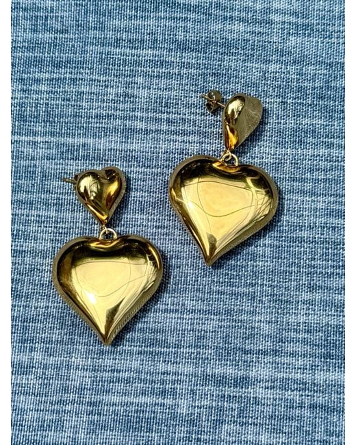 Laura Gray Metallic Double Puffed Heart Post Earrings