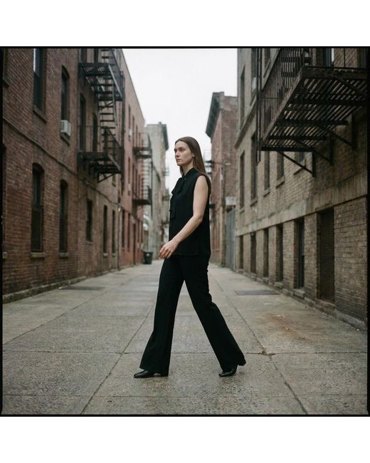 Modenaire Black Sleeveless Tie Neck Blouse And Wide Leg Trouser Set