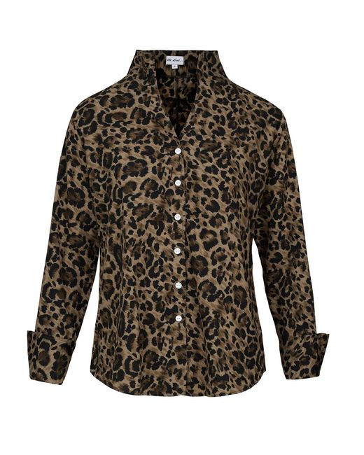At Last Green Leopard Print Viscose Collared Shirt