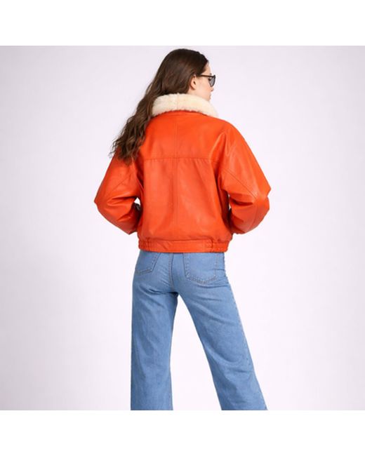 Zasta Studio Orange Highball Faux Fur Lining Bomber Leather Jacket