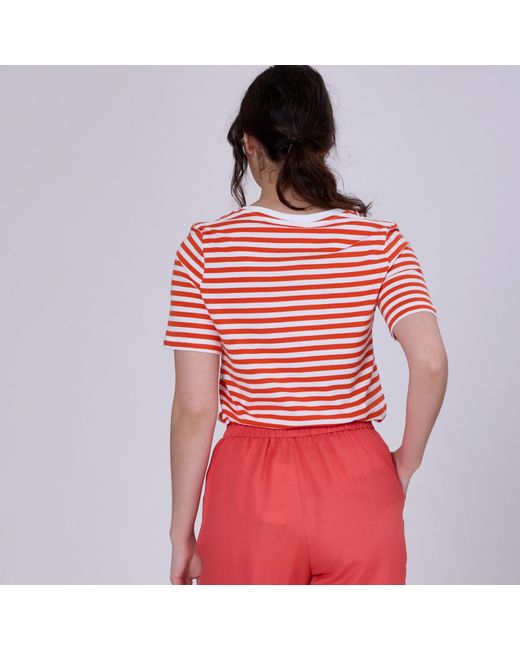 Smart and Joy Red V Neck Stripes Cotton T-shirt