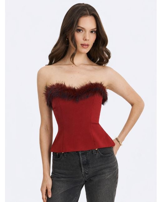 Miss Circle New York Red Ivette Crimson Fur-Trimmed Peplum Top