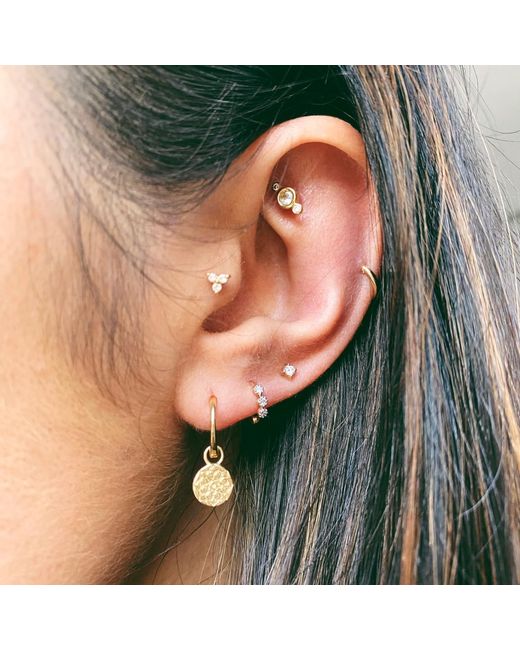 Zohreh Metallic Mini Diamond Trilogy Huggie Hoop Earring 9K Solid