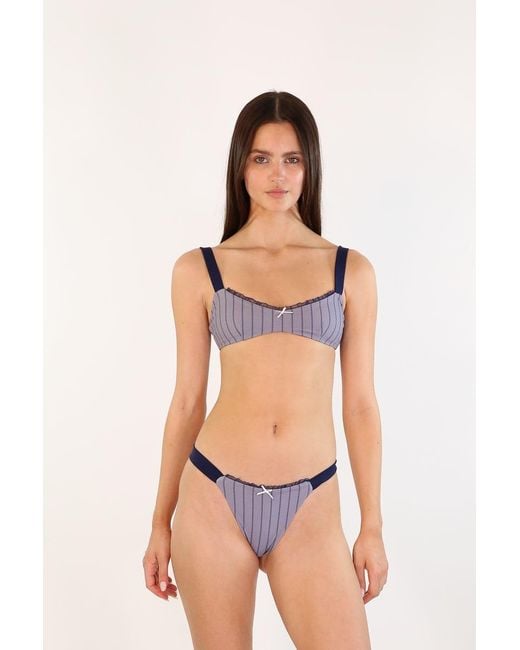 Belletage Swimwear Blue The Ivy Pinstripe Bikini Bottom