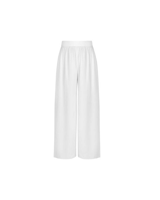 Avenue 8 White High Waist Loose-Fit Silk Pants