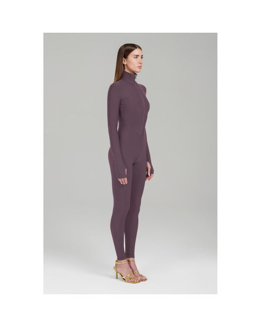 Monosuit Purple Cocoa Long Sleeve Turtleneck Zip Up Full Bodysuit Total Zipper
