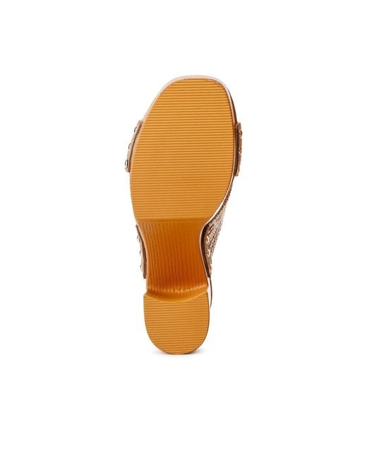 Rag & Co Brown Finley Raffia High Block Heel Clogs