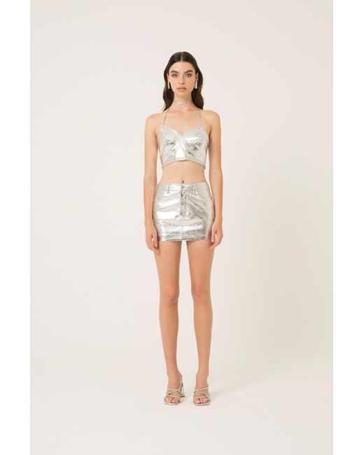 Amy Lynn White Milena Silver Metallic Mini Skirt