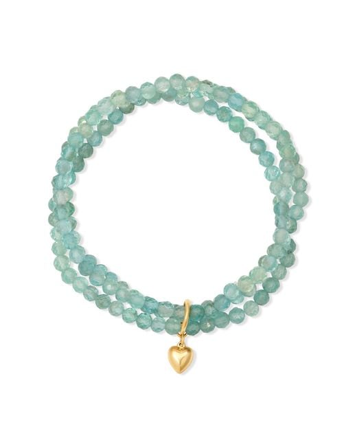 Heather Hawkins Jewelry Green Puff Heart Charm Three Strand Gemstone Stretch Bracelet