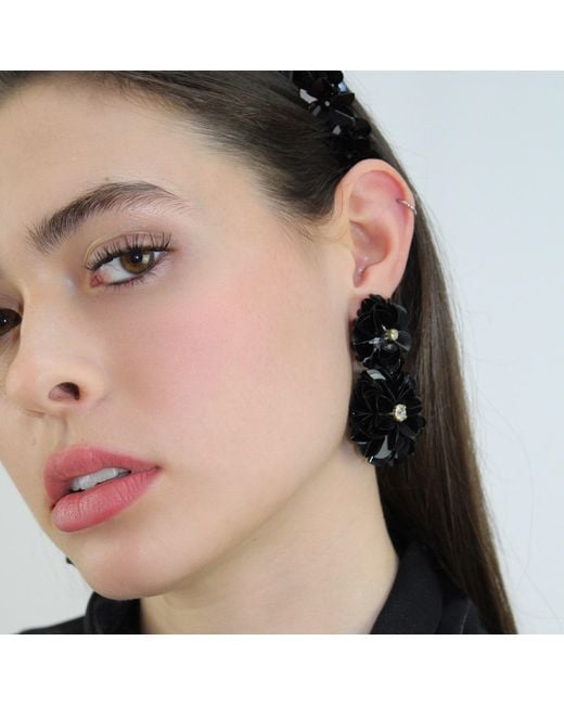 PINAR OZEVLAT Black Blossom Drop Earrings