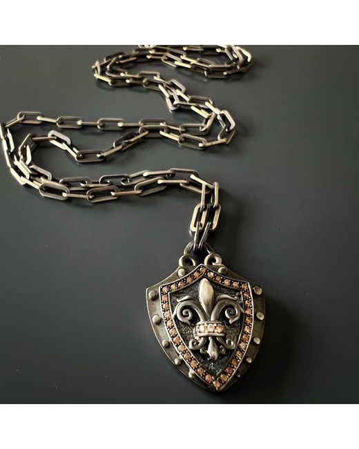 Ebru Jewelry Metallic Fleur De Lis Shield Necklace for men
