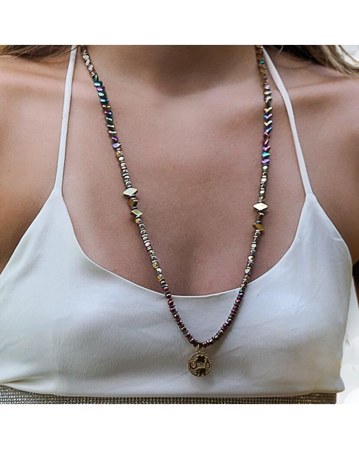 Ebru Jewelry Metallic Calming Hematite Protection Symbol Necklace