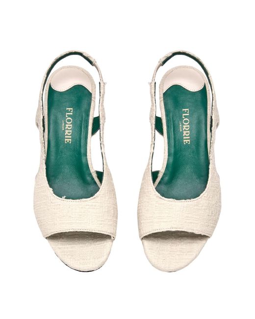 Florrie White Laura Ivory Tweed Slingback Block Heel Sandal