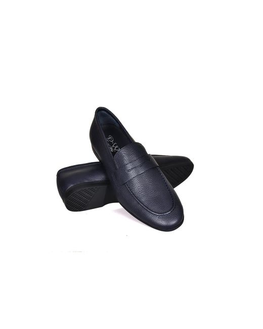 DAVID WEJ Blue Lorenzo Grained Leather Loafers for men
