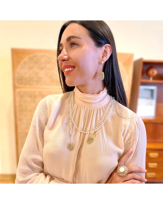 Farra Metallic Freshwater Pearl And Agate With Tassel Open End Long Necklace