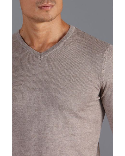 Paul James Knitwear Gray Neutrals Extra Fine Merino Wool Chester V-Neck Jumper for men