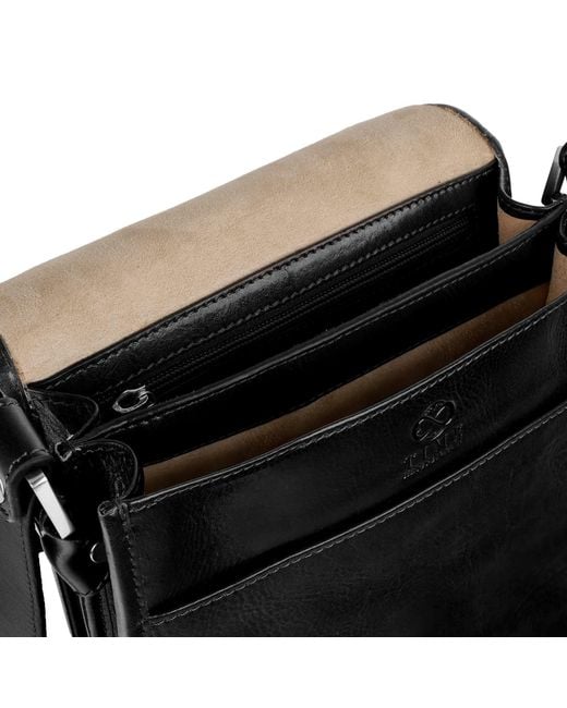 Time Resistance Black Small Leather Messenger Bag for men