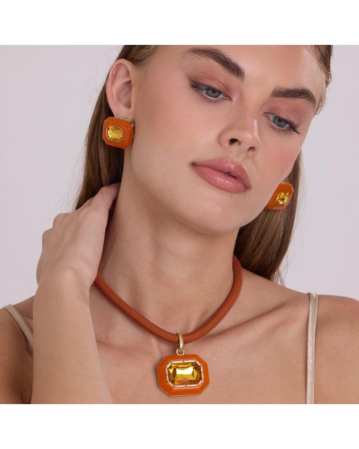 Michael Nash Jewelry Orange Lena Resin Octagon And Topaz Crystal Pendant
