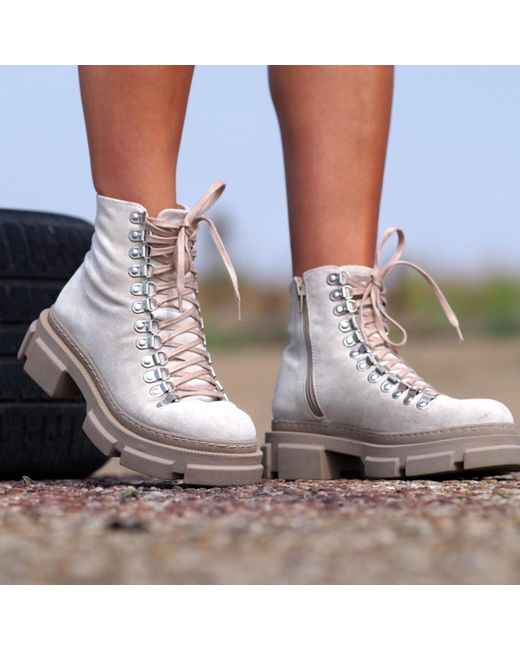 Adrenaline Fashion Metallic Neutrals Suede And Leather Lace-Up Ankle Boots – Chunky Sole Designer Handmade Boots