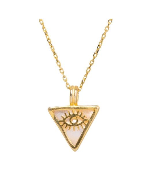 Ebru Jewelry Metallic Minimalist Pearl & Triangle Pendant Evil Eye Talisman Necklace