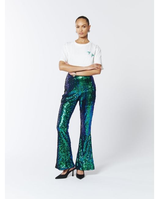 Sour Figs Green Iridescent Sequin Flared Trousers