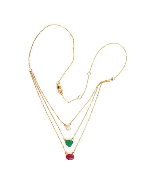 Artisan Metallic Diamond, Emerald & Ruby Layered Necklace