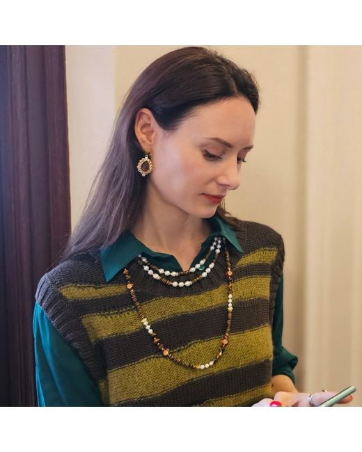 Farra Metallic Freshwater Pearls With Tiger Eye Double Layers Necklace