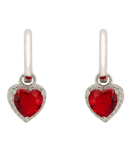 Latelita London Red Cupids Sparkle Ruby Heart Drop Earrings Silver