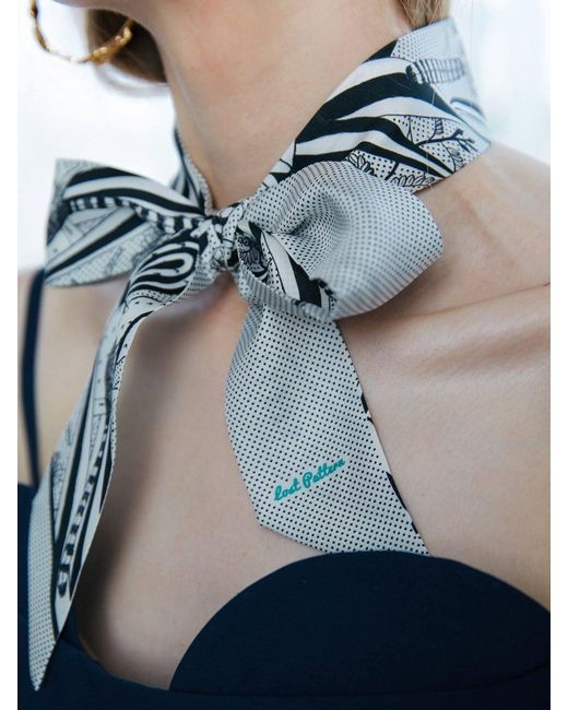 Lost Pattern White Madagascar Silk Skinny Scarf
