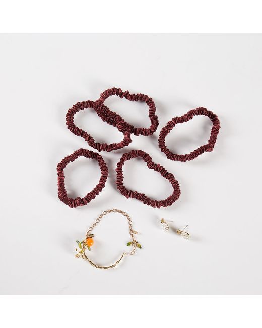 Soft Strokes Silk Red Pure Mulberry Silk Skinny Scrunchie Set Of Five