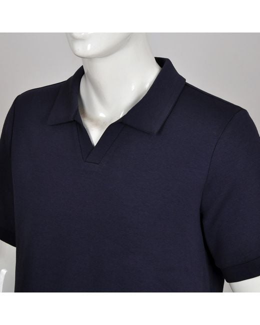 DAVID WEJ Blue Enzo Cotton V-Neck Polo for men