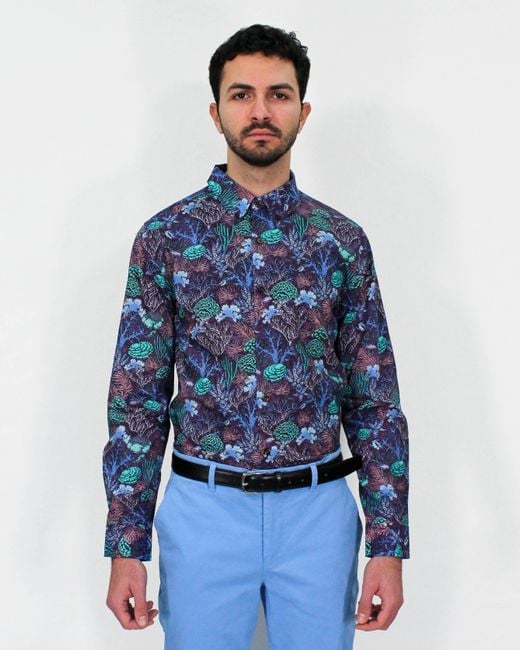Lords of Harlech Blue Morris Coral Garden Shirt for men