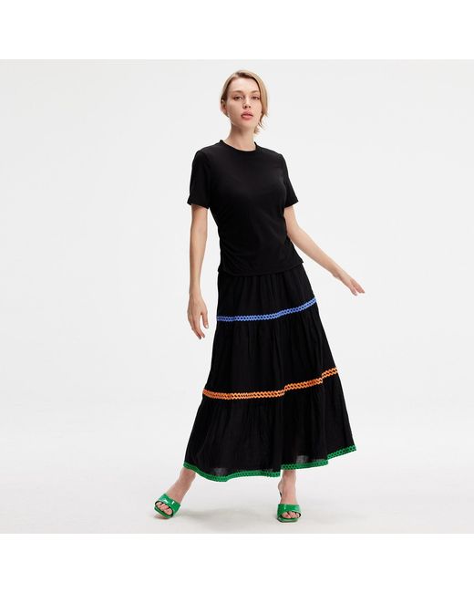 Smart and Joy Black Tiered Ruffles Bohemian Flared Skirt
