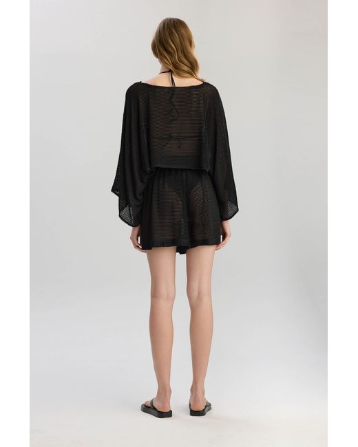 Lilamie Black Carmen Loose Fit Long Sleeve Beach Blouse