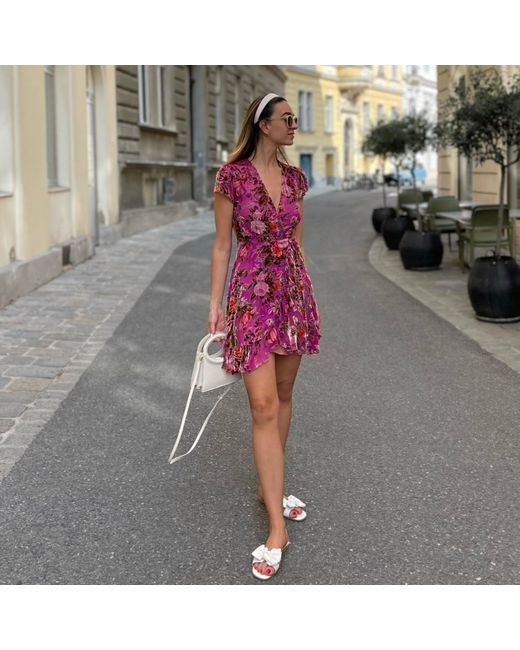 Introvertie VIENNA Pink Alice Lady Rose Silk Wrap Dress Mini