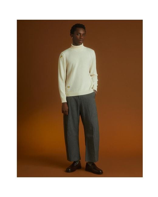 INGMARSON White Neutrals Bee Embroidered Wool & Cashmere Rollneck Cream for men