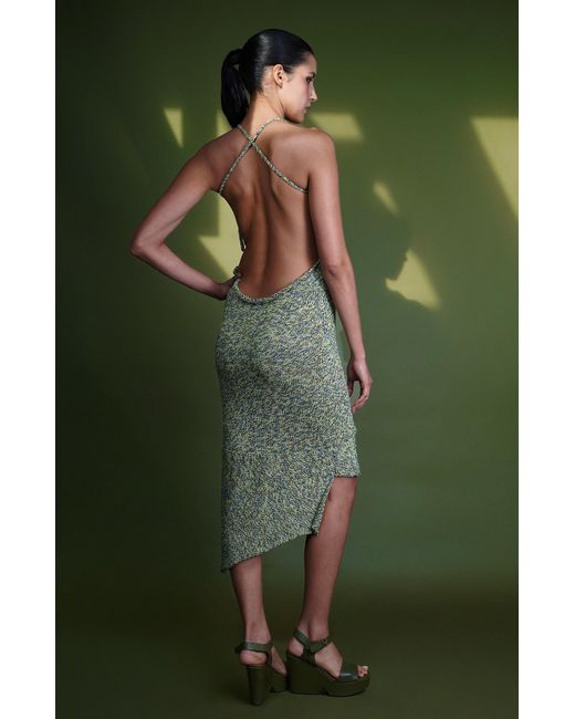 Gunda Hafner Ltd Green Multicoloured Knit Dress With Plunging Back