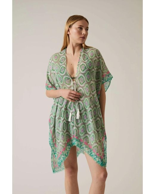 James Lakeland Green Geometric Print Kaftan