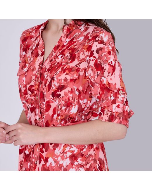 Smart and Joy Red Classic Shirt Dress With Abstract Print