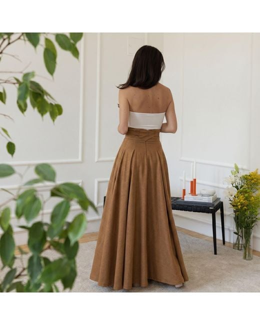 Nikka Place Brown High Waisted Cotton Maxi Skirt With Tie Belt