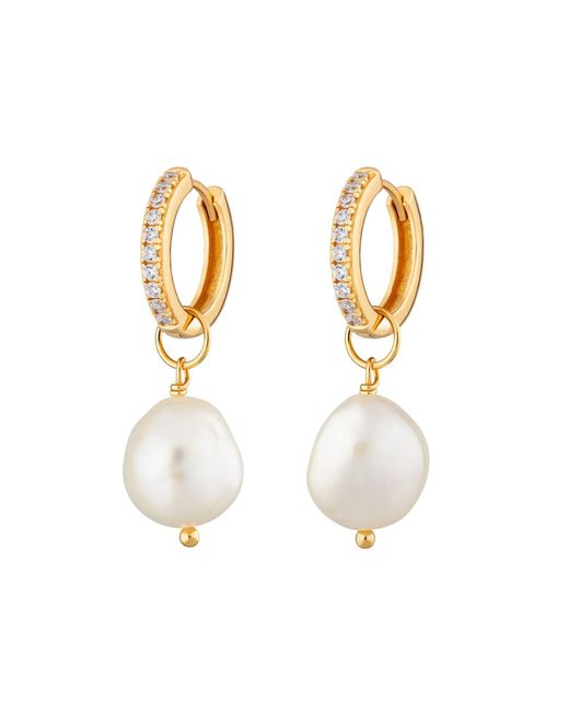 Scream Pretty Metallic Large Sparkle Huggie Earrings With Baroque Pearl