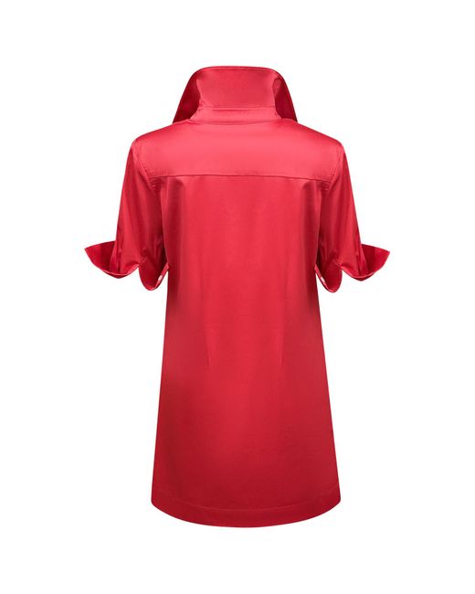 Perlavera Red Ciamel Bloody Solid Cotton Satin Short Sleeve Slim Fit Mini Dress