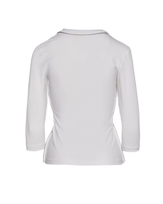Conquista White Zip Detail V Neck Top