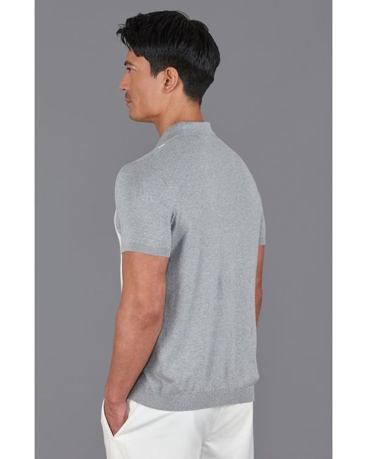 Paul James Knitwear Gray Ultra Fine Cotton Delgado Cuban Collar Striped Shirt for men