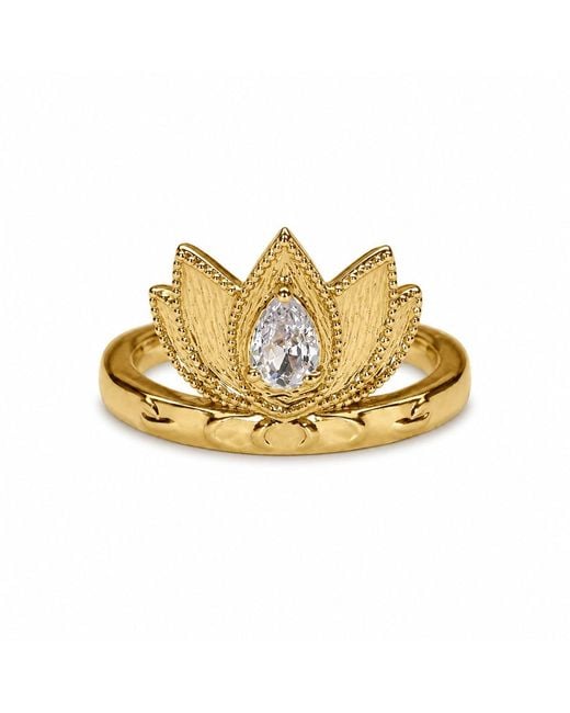 Aurozia Metallic Lotus Within Vermeil Blooming Lotus Drop Adjustable Open Ring