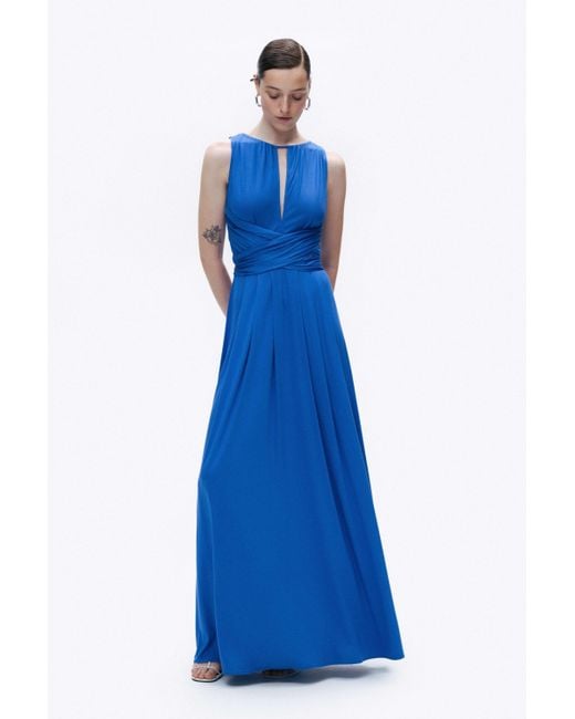 Nocturne Blue Royal Sleeveless Maxi Dress With Waist Detail