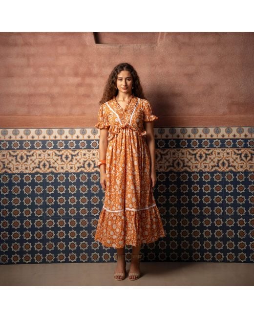 Echo of Pink Orange Midi Dress